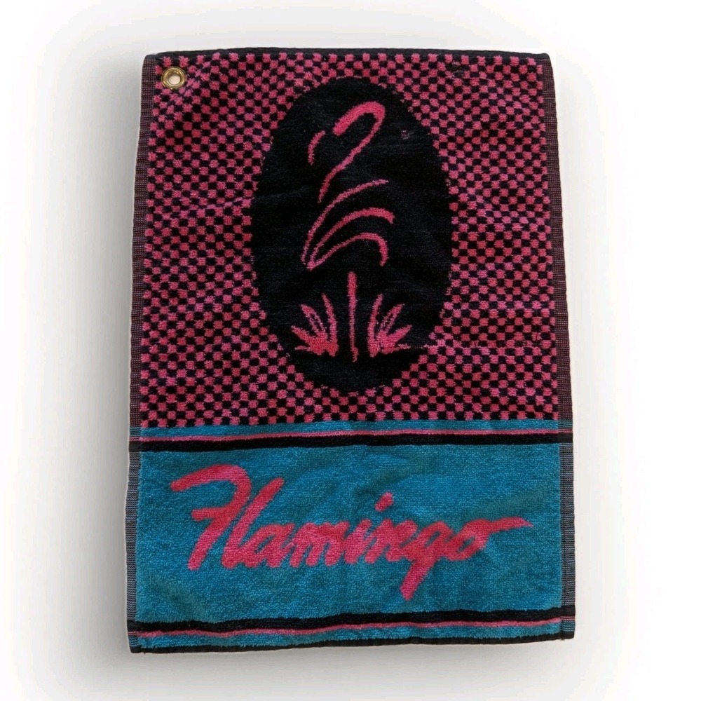 VTG Sir Christopher Hatton Flamingo Golf Towel Neon Pink Teal 80s 90s Gorpcore